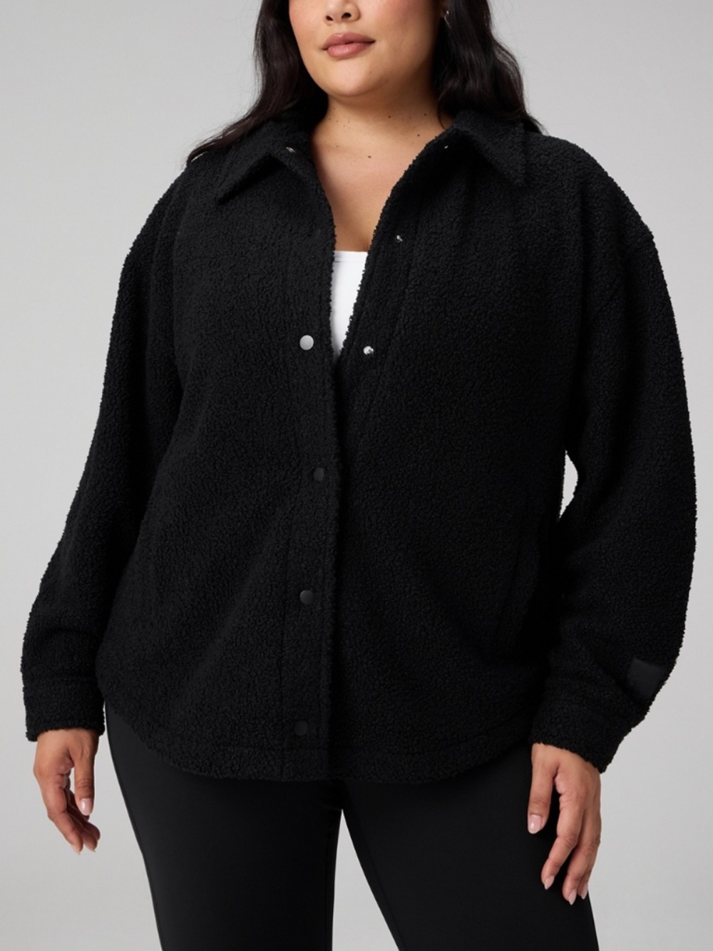 Yitty - Fabletics Boucle Shirt Snap Closure Black Teddy Jacket Shacked XXL / 1X